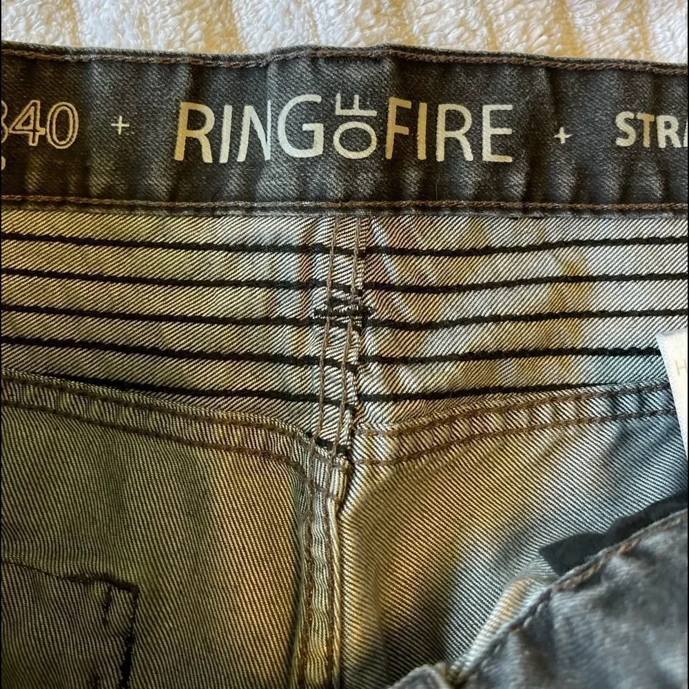 RING OF FIRE Straight Leg Cotton Blend Zipper Pockets Black Jeans.Size 34 X 30